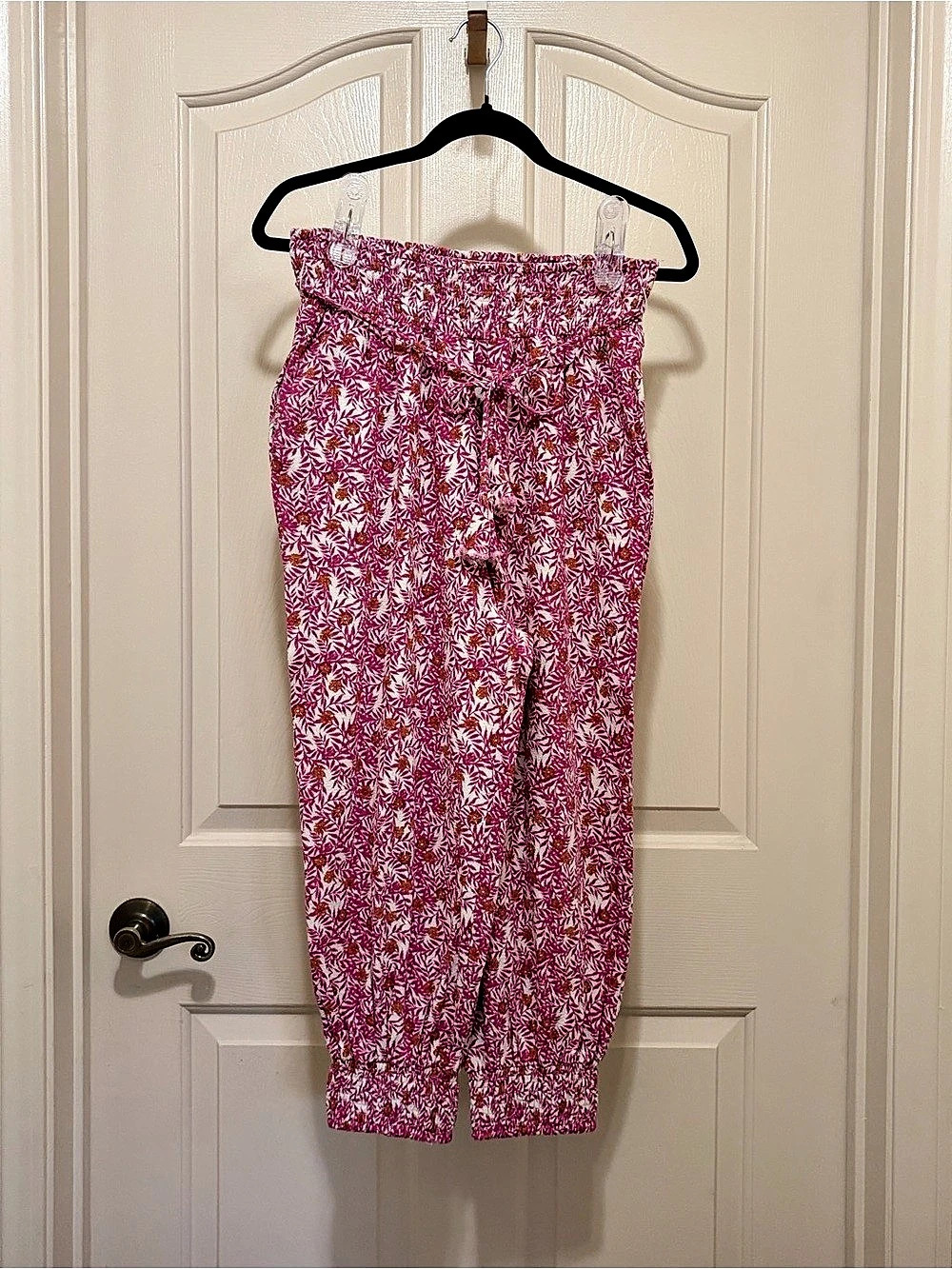 Anthropologie Pink Floral Paperbag Waist Jogger Pants Size M